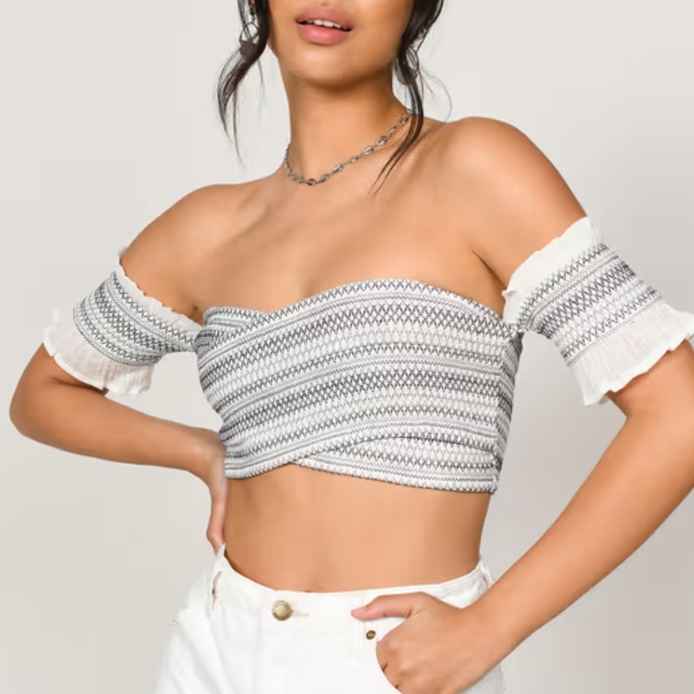 Tobi Off-Shoulder Black and White Crop Top